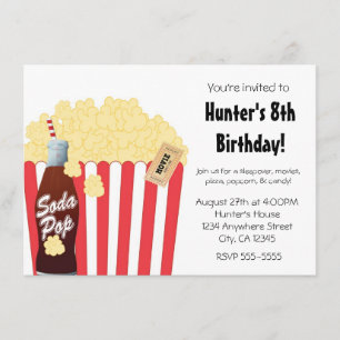 Invitation pour une soirée cinéma avec popcorn et 
