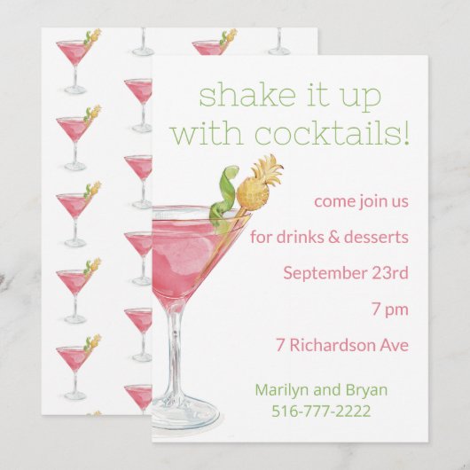 Invitation pour une soirée cocktail cosmopolitan à (Devant / Derrière)