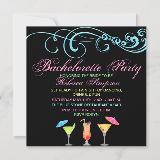 Invitation pour une soirée cocktail de bachelorett (Devant)