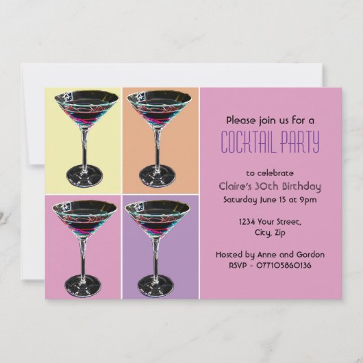 Invitation pour une soirée cocktail Funky Martini (Devant)