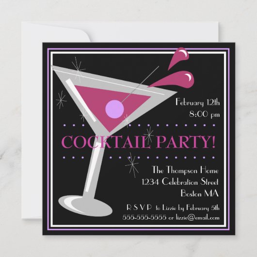 Invitation pour une soirée cocktail Purple Martini (Devant)