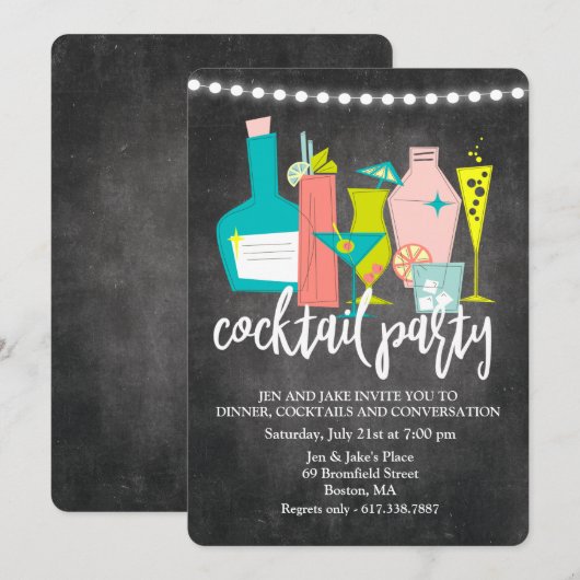 Invitation pour une soirée cocktail rétro (Devant / Derrière)