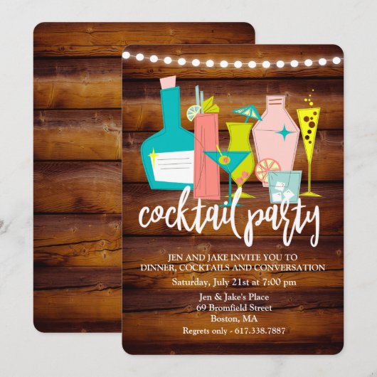 Invitation pour une soirée cocktail rétro (Devant / Derrière)