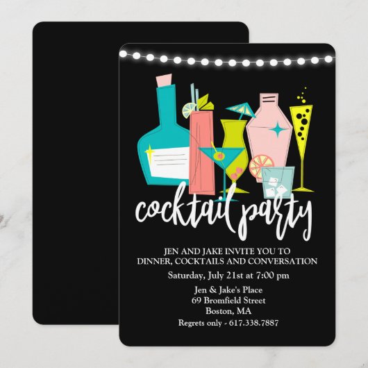 Invitation pour une soirée cocktail rétro (Devant / Derrière)