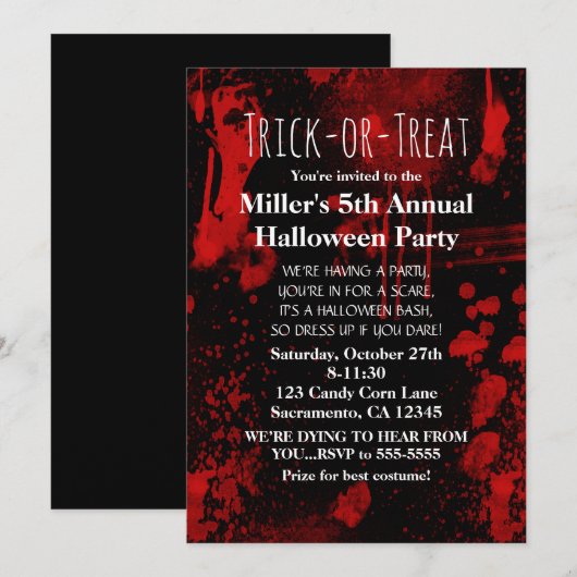 Invitation pour une soirée costumée Halloween avec (Devant / Derrière)