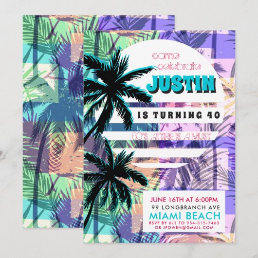 Invitation pour une soirée d'anniversaire à Miami  (Devant / Derrière)
