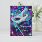 Invitation pour une soirée de bal masqué violet et (Debout devant)