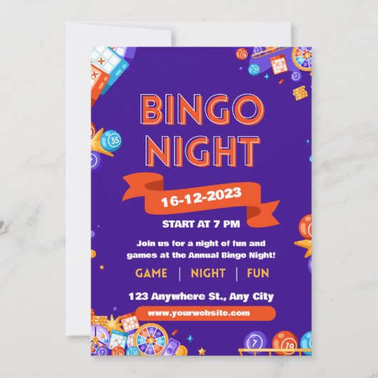 Invitation pour une soirée de Bingo amusante Viole (Devant)