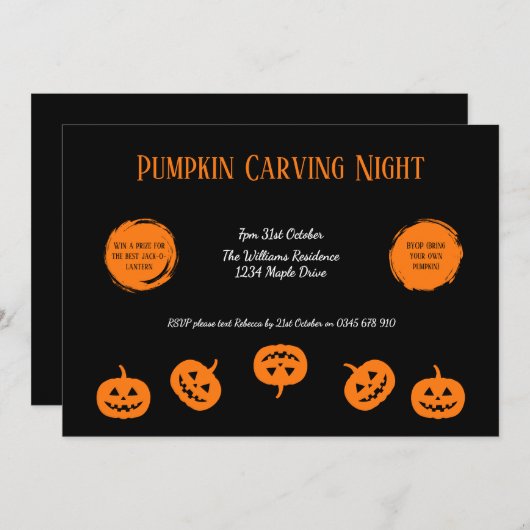Invitation pour une soirée de décoration de citrou (Devant / Derrière)