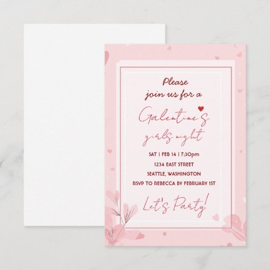 Invitation pour une soirée de filles Galentine ros (Devant / Derrière)