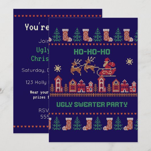 Invitation pour une soirée de Noël avec un pull mo (Devant / Derrière)