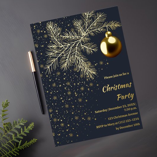 Invitation pour une soirée de Noël bleu foncé et o
