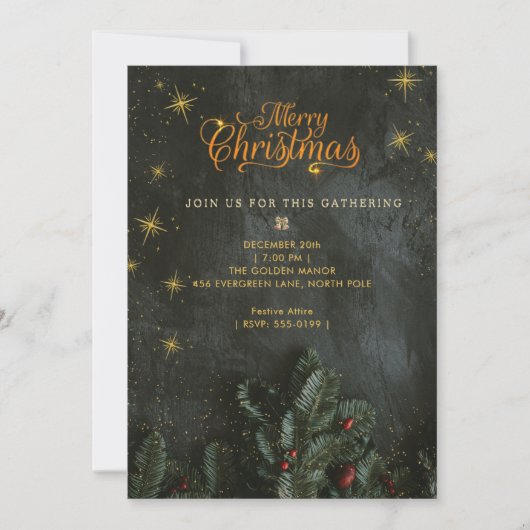 Invitation pour une Soirée de Noël Étoilée Noire e (Devant)