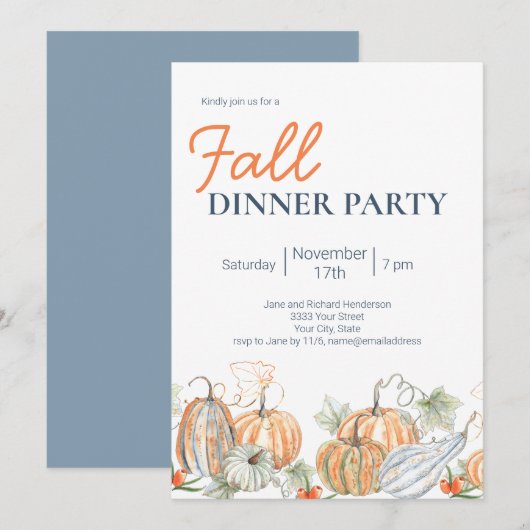 Invitation pour une soirée dîner de pumpkin modern (Devant / Derrière)