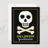Invitation pour une soirée Halloween néon Skull &  (Devant / Derrière)