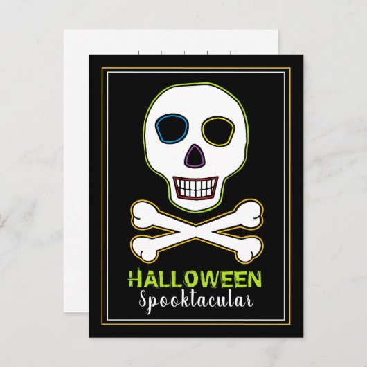 Invitation pour une soirée Halloween néon Skull &  (Devant / Derrière)