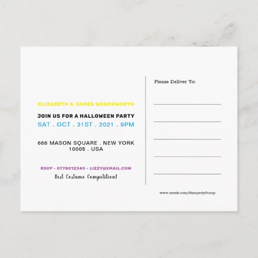 Invitation pour une soirée Halloween néon Skull &  (Dos)