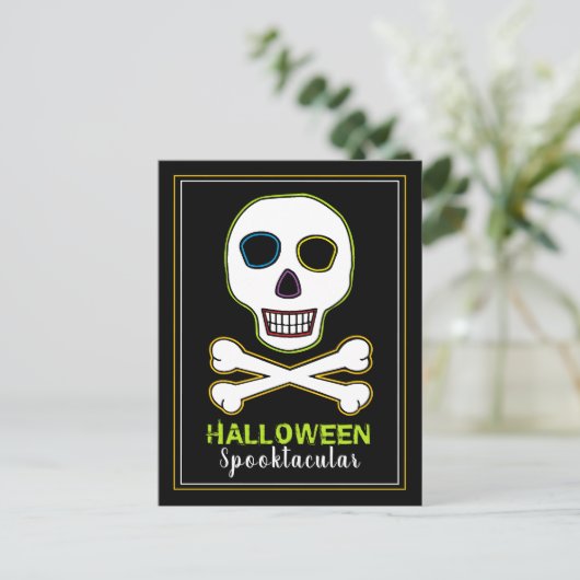 Invitation pour une soirée Halloween néon Skull &  (Debout devant)
