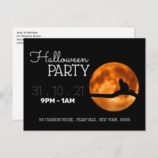 Invitation pour une soirée Halloween sous la Lune  (Devant / Derrière)