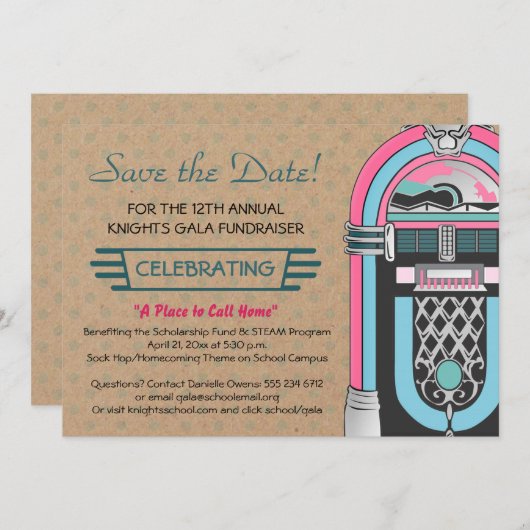 Invitation pour une soirée Jukebox Sock Hop (Devant / Derrière)