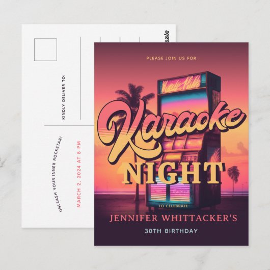 Invitation pour une soirée karaoke d'anniversaire  (Devant / Derrière)