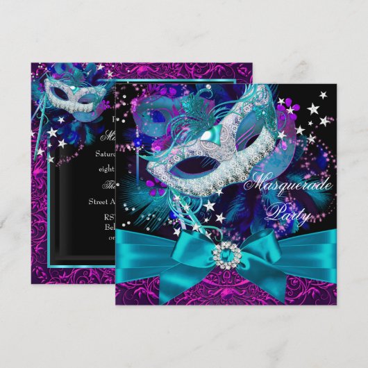 Invitation pour une soirée masquée avec masque à p (Devant / Derrière)