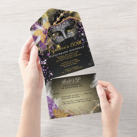 Invitation pour une soirée masquée TOUT EN UN (Déchirure)