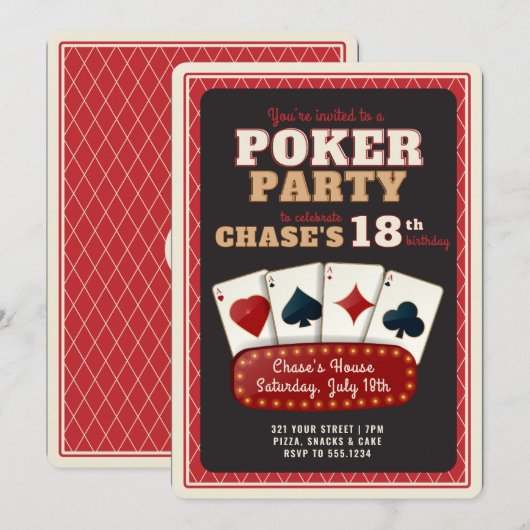 Invitation pour une soirée poker (Devant / Derrière)