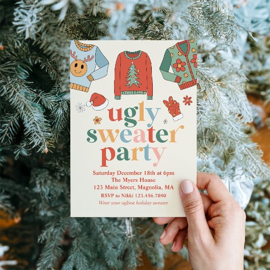 Invitation pour une soirée pull de Noël moche rétr