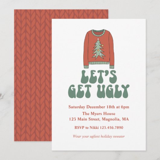Invitation pour une soirée pull de Noël moche rétr (Devant / Derrière)