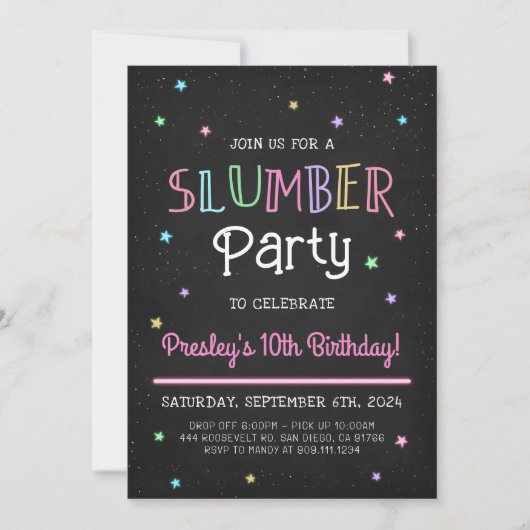 Invitation pour une soirée pyjama d'anniversaire (Devant)