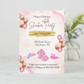 Invitation pour une soirée pyjama rose et or (Debout devant)