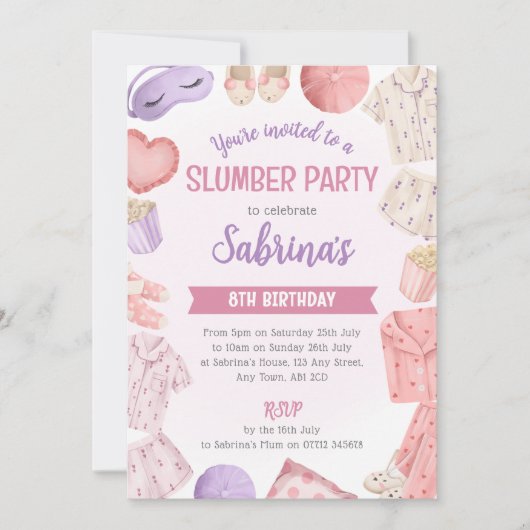 Invitation pour une soirée pyjama rose - Fête de n (Devant)