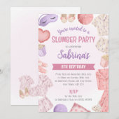 Invitation pour une soirée pyjama rose - Fête de n (Devant / Derrière)
