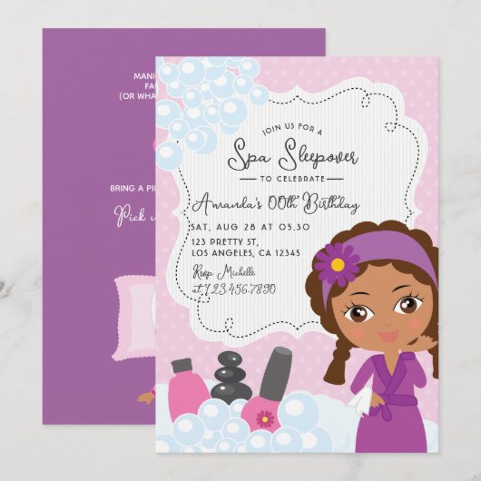Invitation pour une soirée pyjama Spa pour filles (Devant / Derrière)