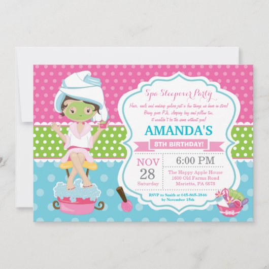 Invitation pour une soirée pyjama Spa pour un anni (Devant)