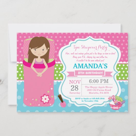 Invitation pour une soirée pyjama Spa pour un anni (Devant)