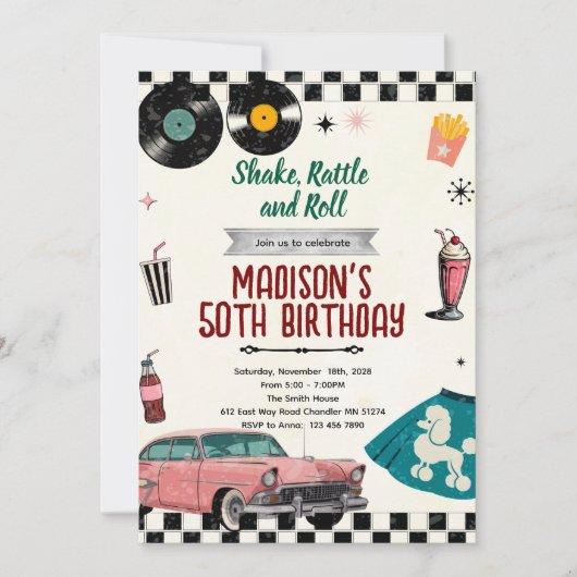 Invitation pour une soirée Sock Hop Rétro 50 (Devant)