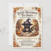 Invitation pour une soirée thé Halloween Chat Noir (Devant)