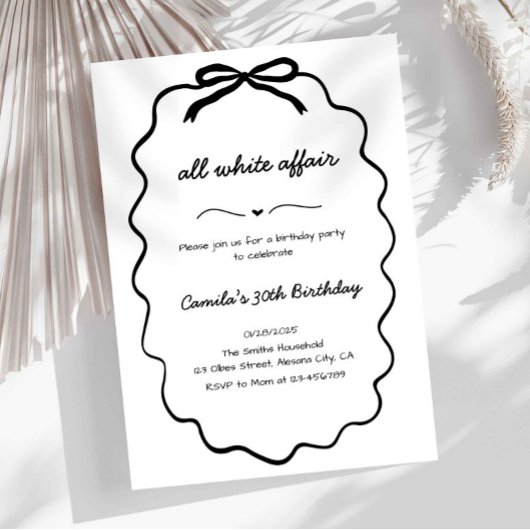 Invitation pour une soirée tout en blanc minimalis