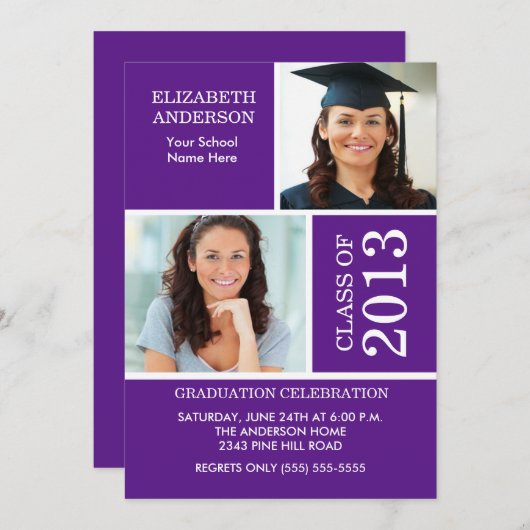 Invitation Pourpre 2013 et blanc d'invitation d'obtention du (Devant / Derrière)