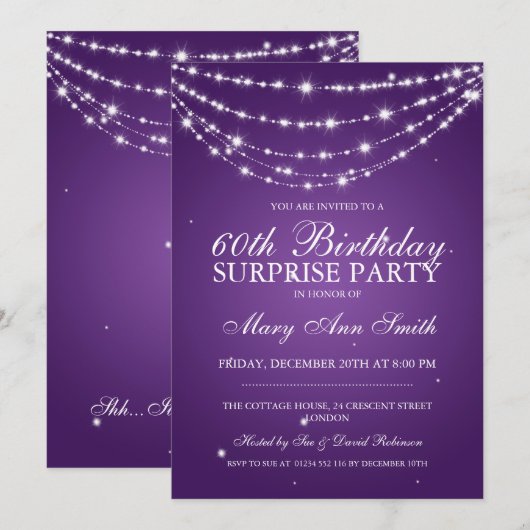 Invitation Pourpre à chaînes de scintillement de fête (Devant / Derrière)