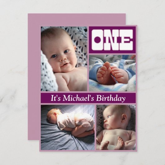 Invitation Pourpre annuel multi un cadre d'anniversaire (Devant / Derrière)