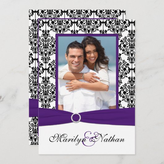 Invitation pourpre, blanc, noir de mariage de (Devant / Derrière)