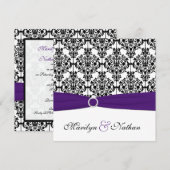 Invitation pourpre, blanche et noire de mariage (Devant / Derrière)