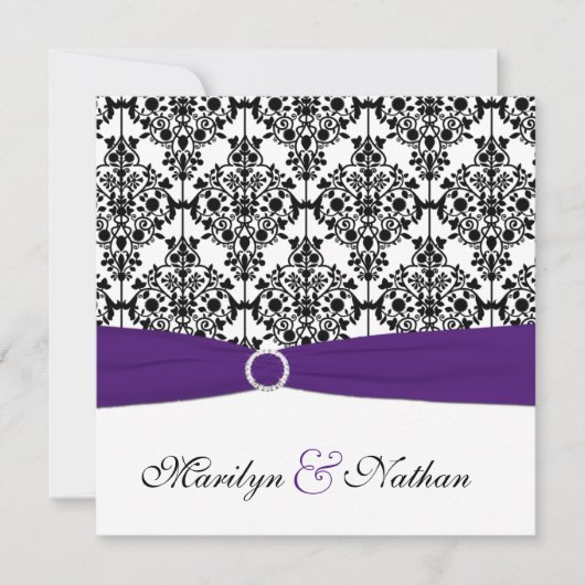 Invitation pourpre, blanche et noire de mariage (Devant)