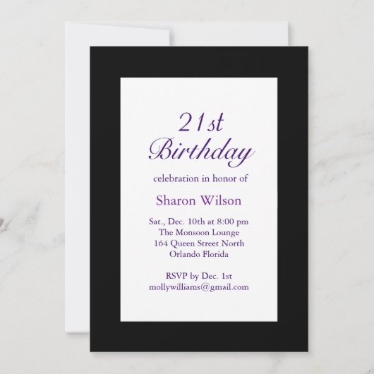 Invitation pourpre d'anniversaire d'aileron (Dos)