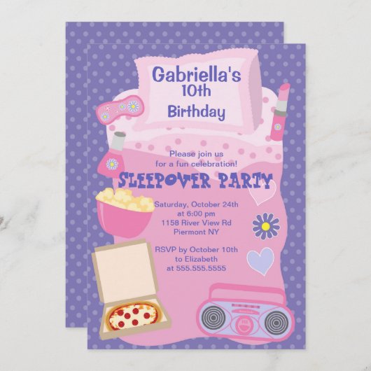 Invitation pourpre d'anniversaire d'amusement de (Devant / Derrière)