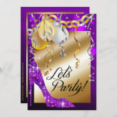 Invitation Pourpre d'anniversaire de ballons de stylet de (Devant / Derrière)