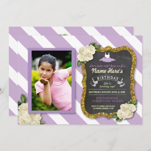 Invitation pourpre d'anniversaire de parties (Devant / Derrière)